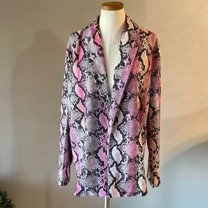 SIMPLY BE UK woman’s pink snakeskin pattern open front cardigan / stretch sz 26